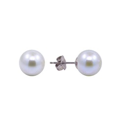 14K White Gold 7.5-8.0mm White Round Freshwater Cultured Pearl Stud Earrings - AAA Quality