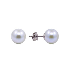 14K White Gold 5.5-6.0mm White Round Freshwater Cultured Pearl Stud Earrings - AAA Quality