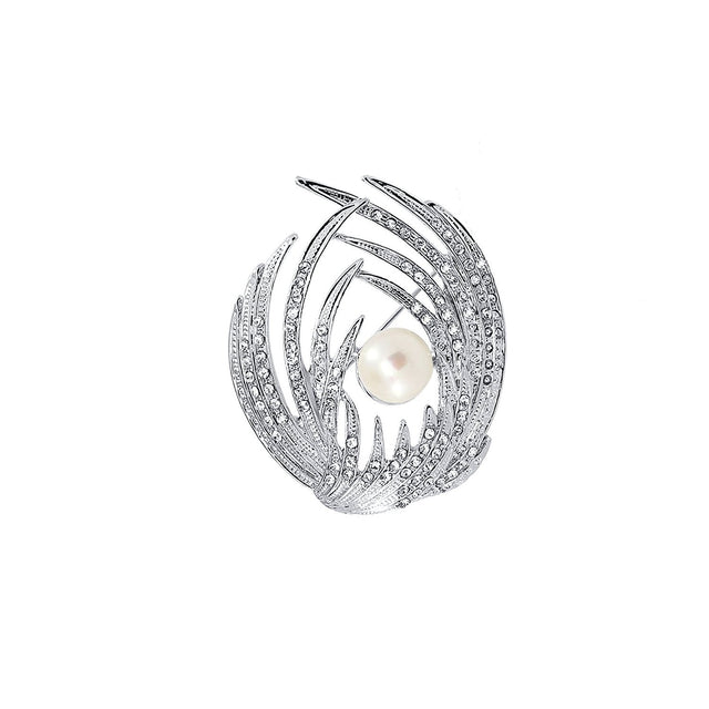 White Freshwater Pearl Win Brooch with Rhinestones