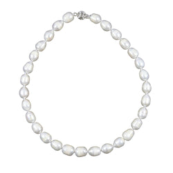 11-12 mm White Oval Freshwater Cultured Pearl Necklace, 18"