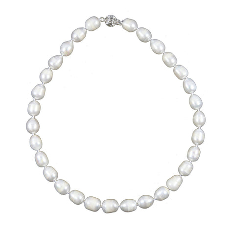 11-12 mm White Oval Freshwater Cultured Pearl Necklace, 18"