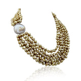 5 row High Luster Brown Freshwater Cultured Pearl necklace with mother-of-pearl base metal clasp