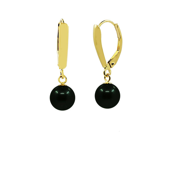 14K Gold 7.5–8mm Black Akoya Pearl Leverback Earring