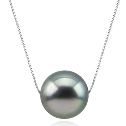Akwaya Lulutong Lucky Pendant 9-10 mm Black Tahitian Cultured Pearl Sterling Silver Pendant Necklace for Women